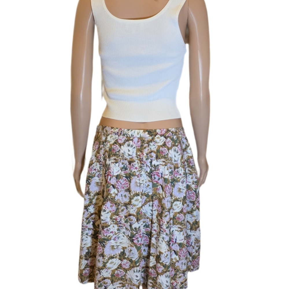 90s Style Floral A-Line Midi Skirt Pink & Olive Cabbage Roses 32" Waist - Picture 6 of 10